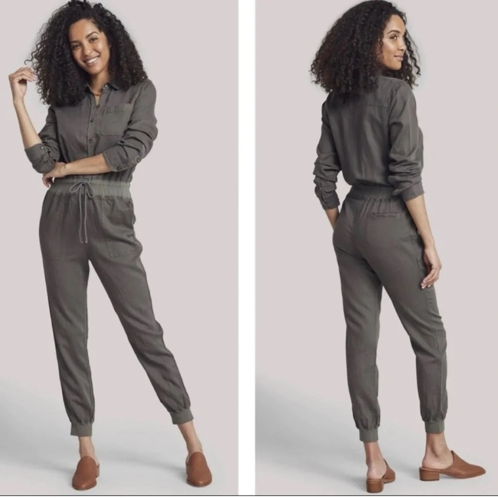 Faherty Arlie Day Jumpsuit Safari Linen Blend Green